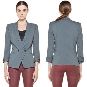 Helmut Lang Silica Crepe Roll Up Sleeve Blazer Blue Smoke size 2​